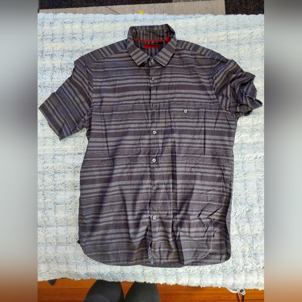 Alfani Men's Black‎ and Gray Striped Button Down Shirt Large